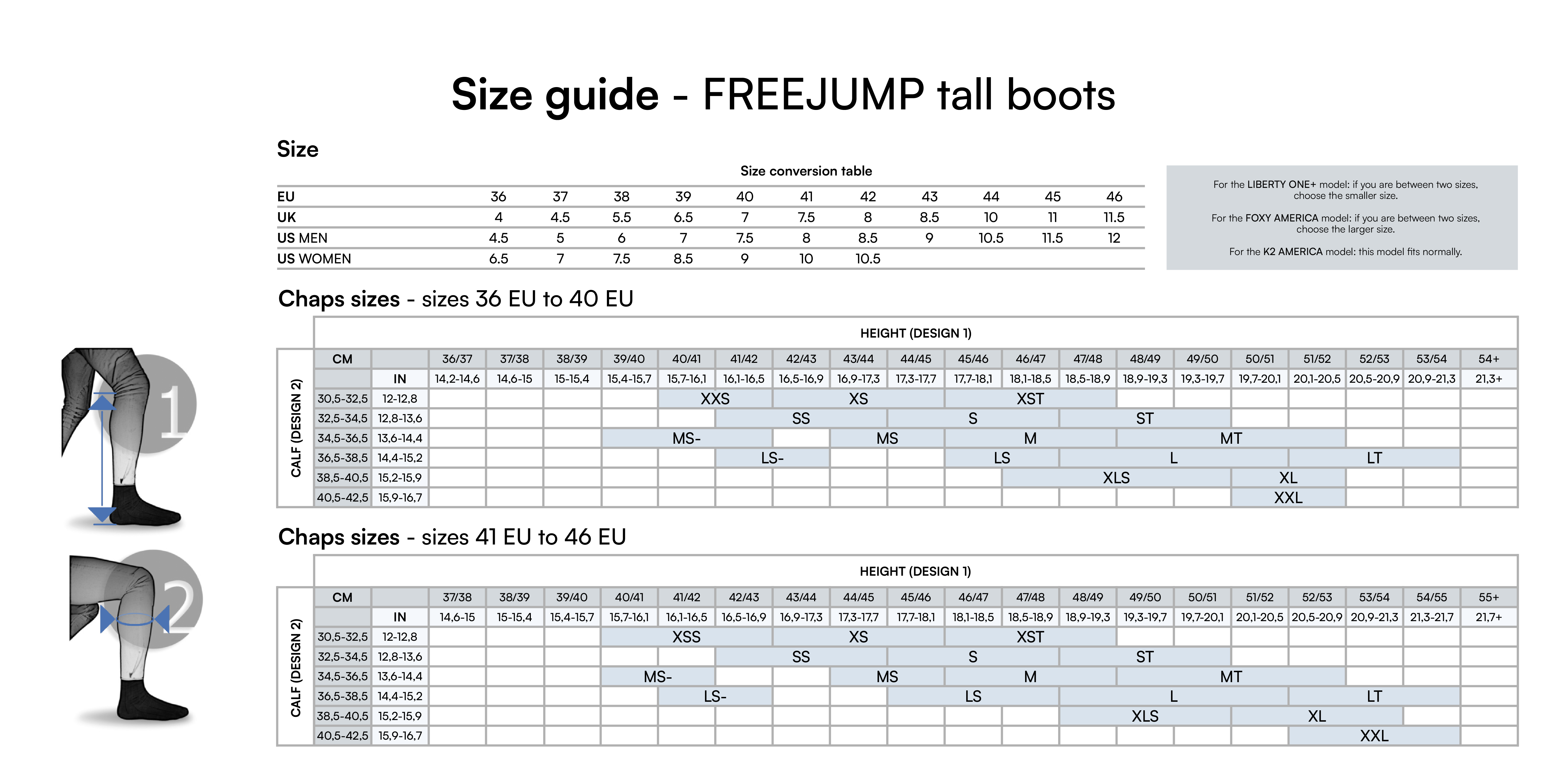 Size guide - FREEJUMP tall boots