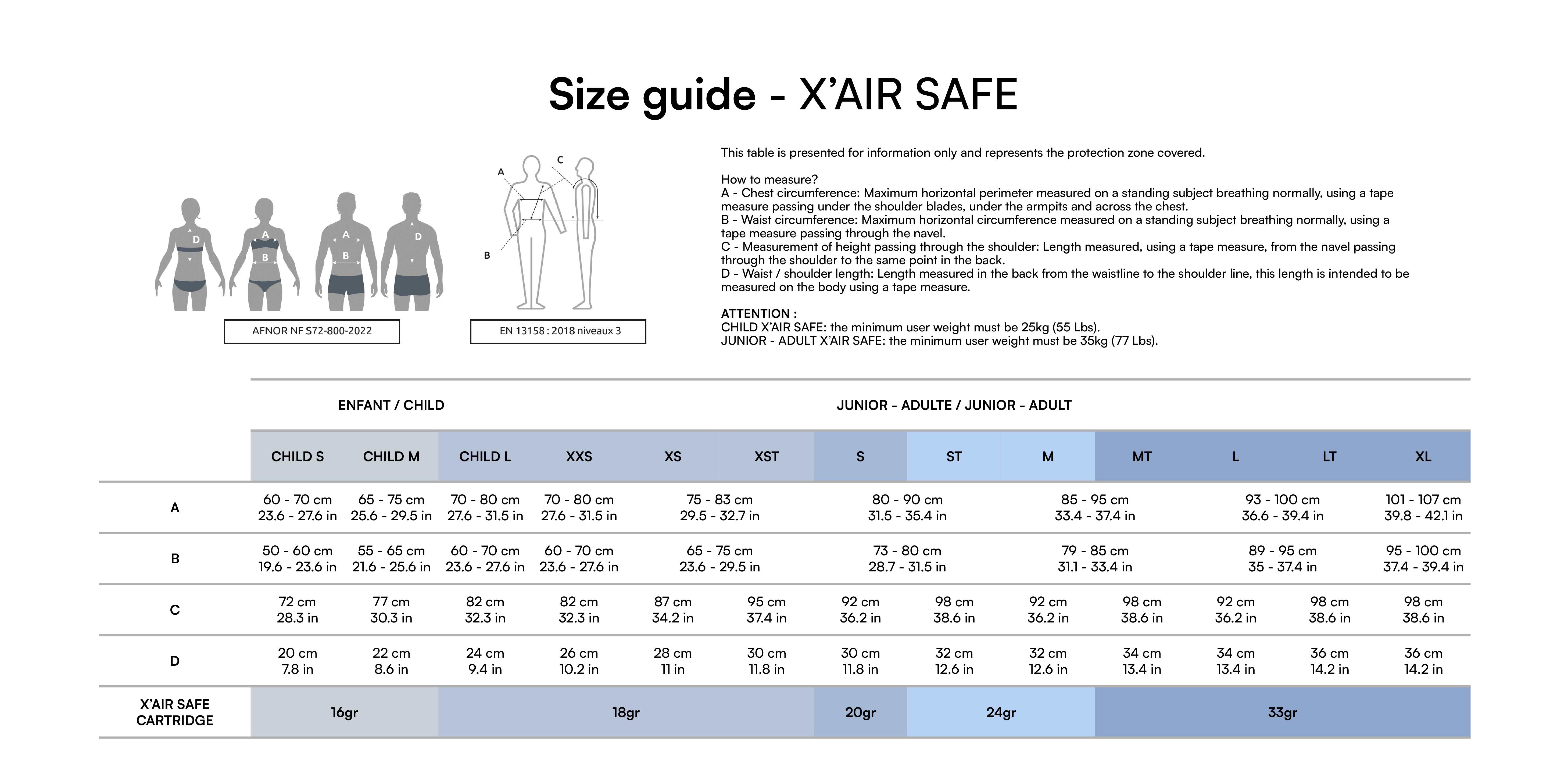 Size guide - X'AIR SAFE