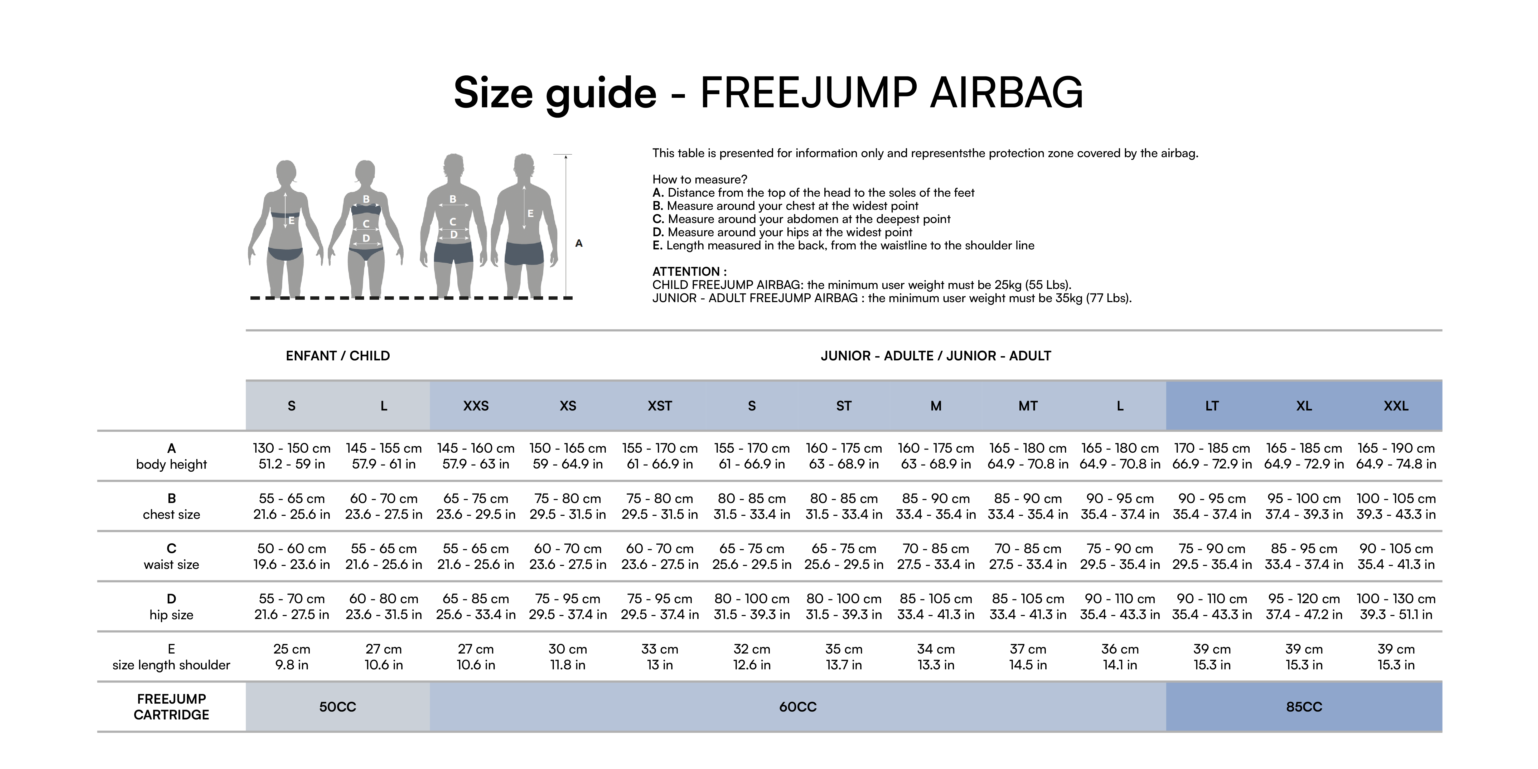 Size guide - FREEJUMP AIRBAG
